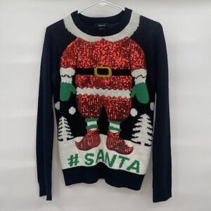 Forever 21 Women’s Christmas Sweater‎ Santa Sequins Party Size Small